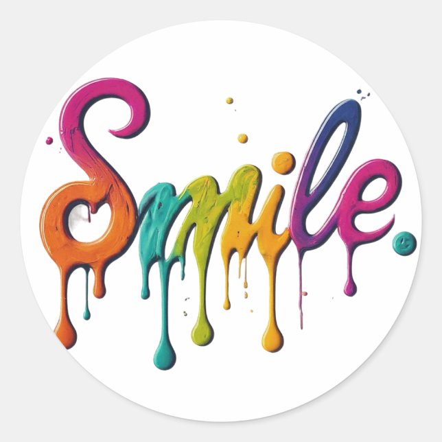 Smile Multicolor Text Design Classic Round Sticker (Front)