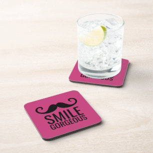SMILE & Mustache Beverage Coaster