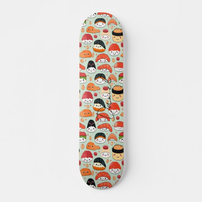Smile Nigiri Sushi Japan Cartoon Food Pattern Skateboard (Front)