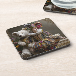 Smile of the Arlequin and its Bear of White Peluch Beverage Coaster