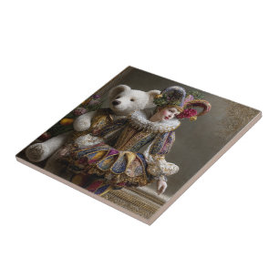 Smile of the Arlequin and its Bear of White Peluch Ceramic Tile