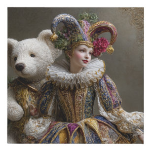 Smile of the Arlequin and its Bear of White Peluch Faux Canvas Print