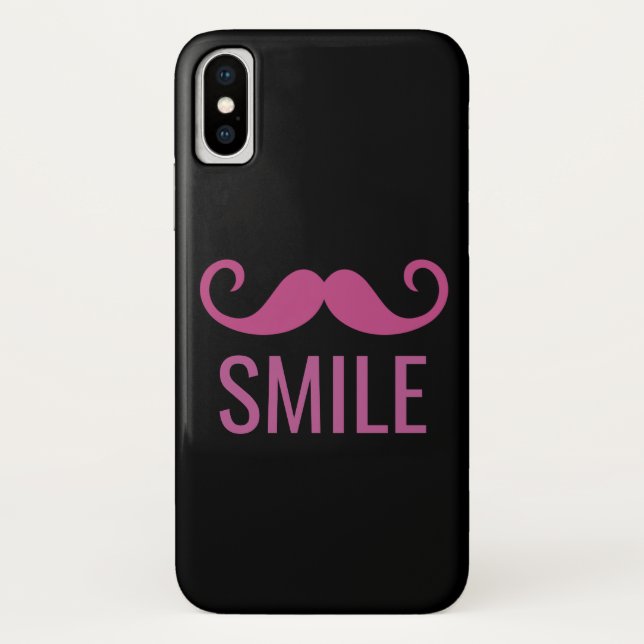 SMILE Pink Mustache Black Background iPhone X Case (Back)