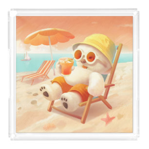Smile Pup: Beach Mode On Smiling Bichon Frise Acrylic Tray