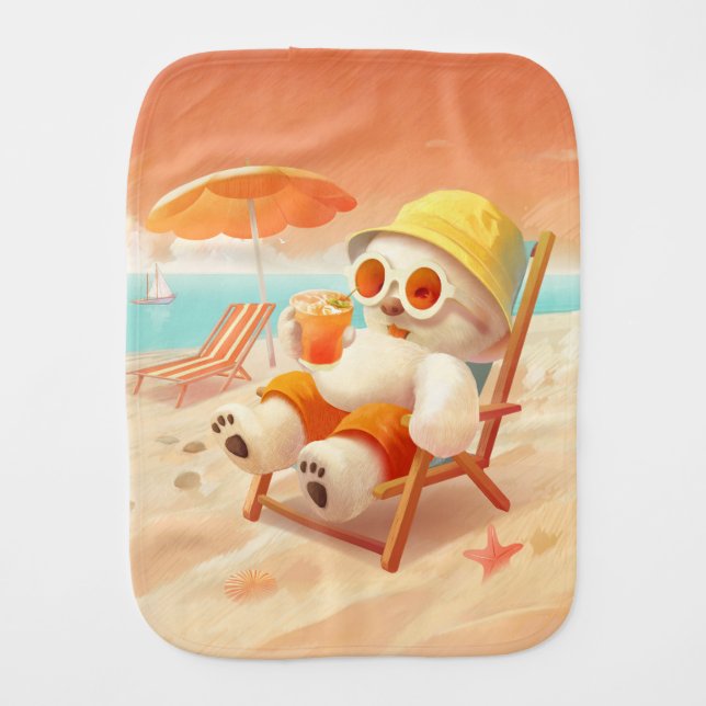 Smile Pup: Beach Mode On Smiling Bichon Frise Baby Burp Cloth (Front)