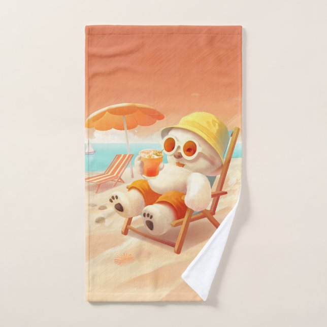 Smile Pup: Beach Mode On Smiling Bichon Frise Bath Towel Set (Hand Towel)