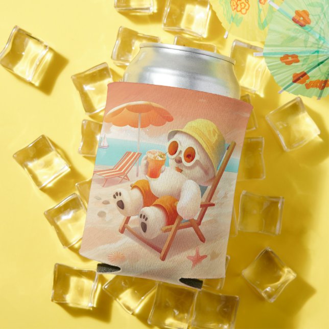 Smile Pup: Beach Mode On Smiling Bichon Frise Can Cooler (In Situ Summer)