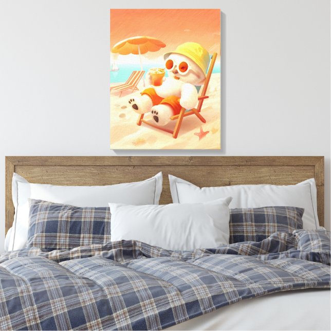 Smile Pup: Beach Mode On Smiling Bichon Frise Canvas Print (Insitu(Bedroom))