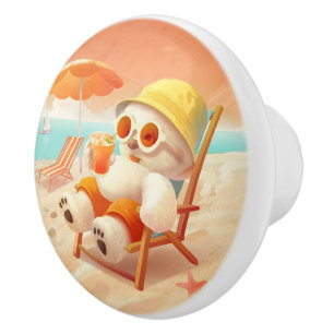 Smile Pup: Beach Mode On Smiling Bichon Frise Ceramic Knob