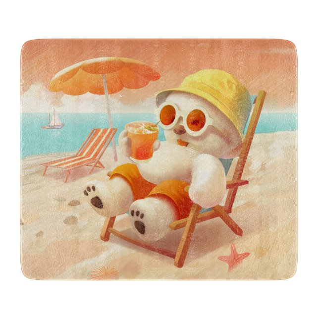 Smile Pup: Beach Mode On Smiling Bichon Frise Cutting Board (Front)