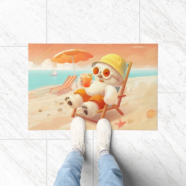 Smile Pup: Beach Mode On Smiling Bichon Frise Doormat (Indoor)