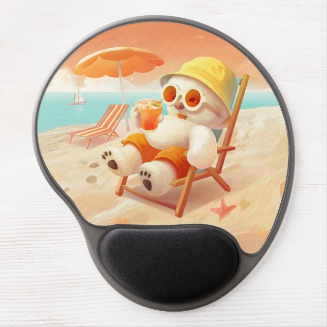 Smile Pup: Beach Mode On Smiling Bichon Frise Gel Mouse Pad (Front)