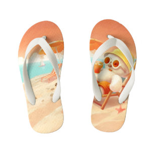 Smile Pup: Beach Mode On Smiling Bichon Frise Kid's Flip Flops