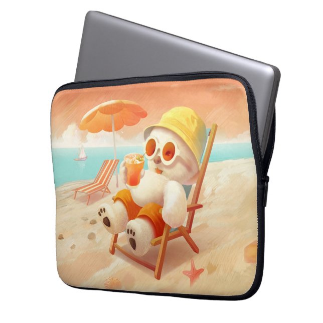 Smile Pup: Beach Mode On Smiling Bichon Frise Laptop Sleeve (Front Left)