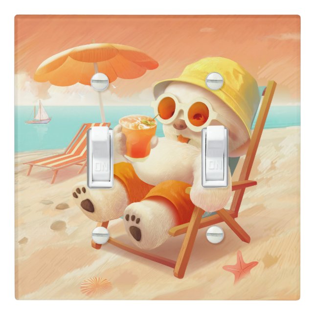 Smile Pup: Beach Mode On Smiling Bichon Frise Light Switch Cover (In Situ)