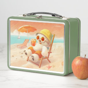 Smile Pup: Beach Mode On Smiling Bichon Frise Metal Lunch Box