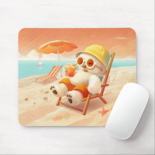 Smile Pup: Beach Mode On Smiling Bichon Frise Mouse Pad