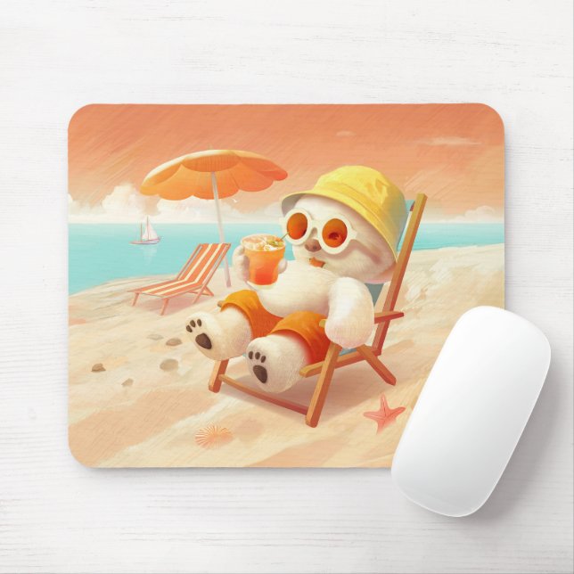 Smile Pup: Beach Mode On Smiling Bichon Frise Mouse Pad (With Mouse)
