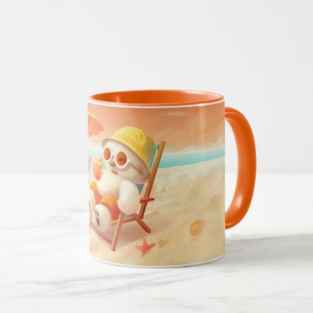 Smile Pup: Beach Mode On Smiling Bichon Frise Mug (Front Right)
