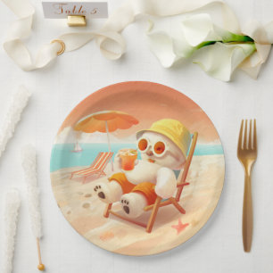 Smile Pup: Beach Mode On Smiling Bichon Frise Paper Plates
