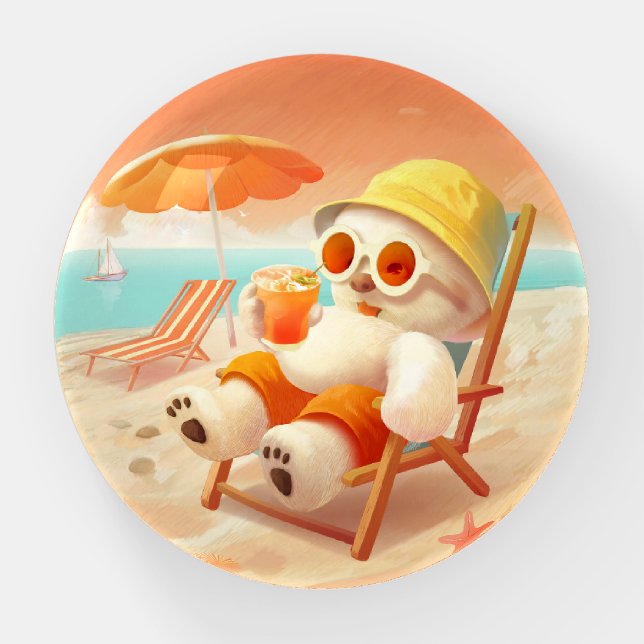 Smile Pup: Beach Mode On Smiling Bichon Frise Paperweight (Front)