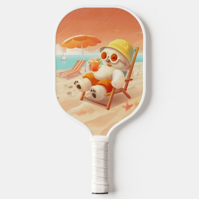 Smile Pup: Beach Mode On Smiling Bichon Frise Pickleball Paddle (Front)