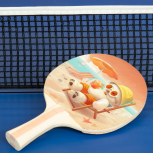 Smile Pup: Beach Mode On Smiling Bichon Frise Ping Pong Paddle