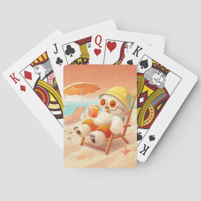 Smile Pup: Beach Mode On Smiling Bichon Frise Poker Cards (Back)