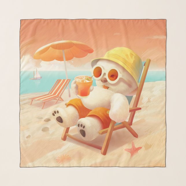 Smile Pup: Beach Mode On Smiling Bichon Frise Scarf (Front (Horizontal))