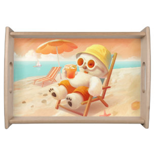 Smile Pup: Beach Mode On Smiling Bichon Frise Serving Tray