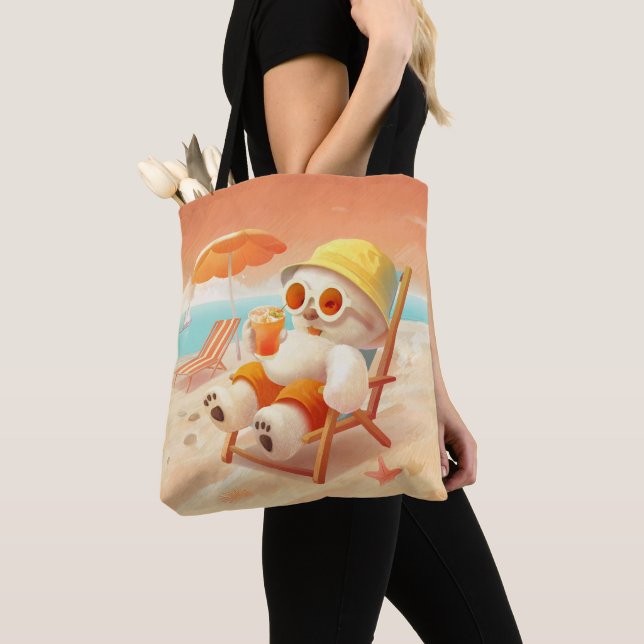 Smile Pup: Beach Mode On Smiling Bichon Frise Tote Bag (Close Up)