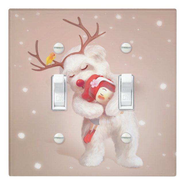 Smile Pup & Bunny Girl: Festive Holiday Hug Light Switch Cover (In Situ)