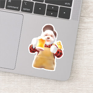 Smile Pup: Cheers! Happy Bichon Frise Beer Art Sticker
