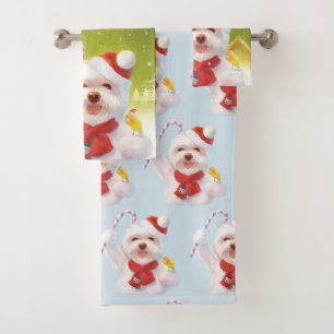 Smile Pup: Christmas Cheer Bichon Cane Bath Towel Set