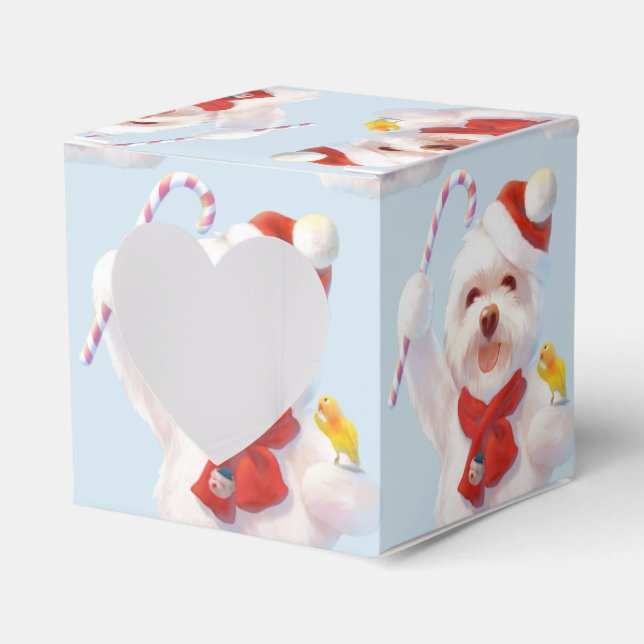 Smile Pup: Christmas Cheer Bichon Cane Favor Boxes (Front Side)