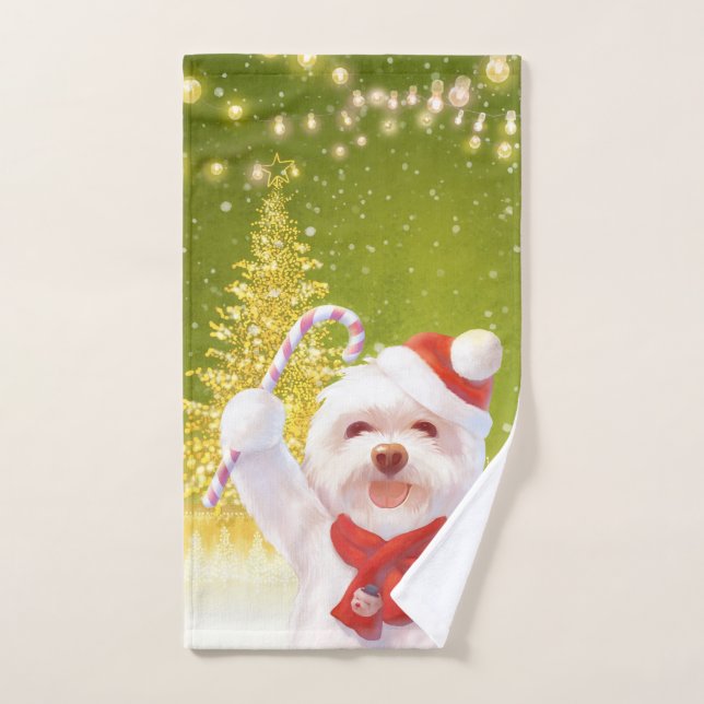 Smile Pup: Christmas Cheer Bichon Cane Hand Towel (Hand Towel)