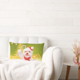 Smile Pup: Christmas Cheer Bichon Cane Lumbar Pillow