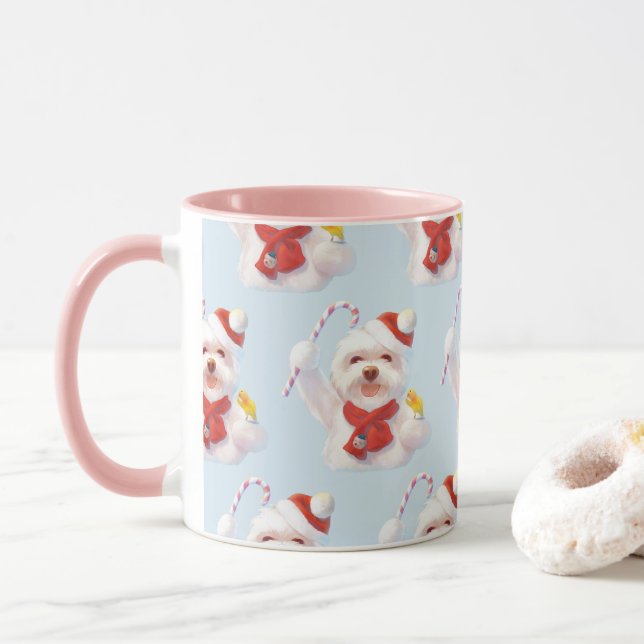 Smile Pup: Christmas Cheer Bichon Cane Mug (With Donut)