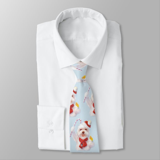 Smile Pup: Christmas Cheer Bichon Cane Neck Tie (Tied)