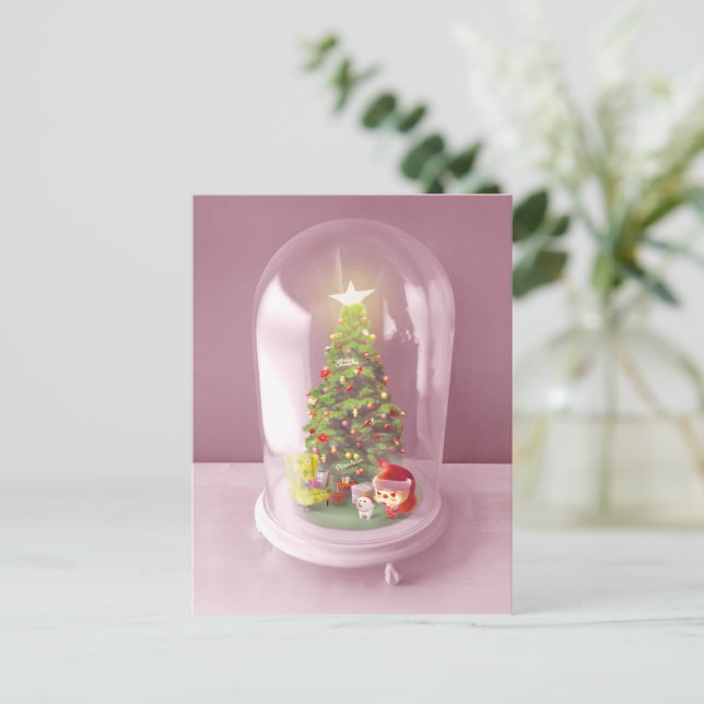 Smile Pup: Christmas Glass Dome & Magic Tree Announcement Postcard (Standing Front)