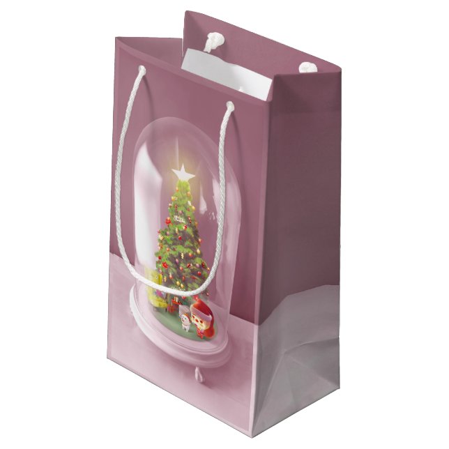 Smile Pup: Christmas Glass Dome & Magic Tree Small Gift Bag (Back Angled)