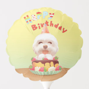 Smile Pup: Happy Birthday Bichon & Cake Art Balloon