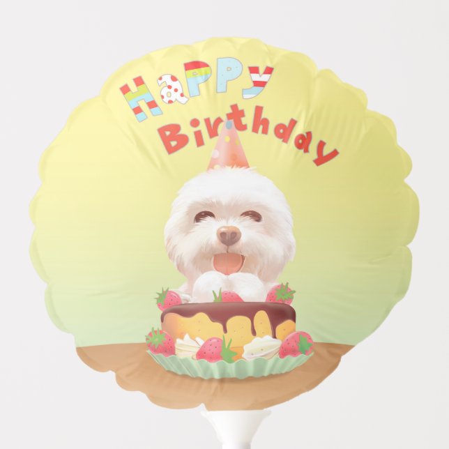 Smile Pup: Happy Birthday Bichon & Cake Art Balloon (Front)