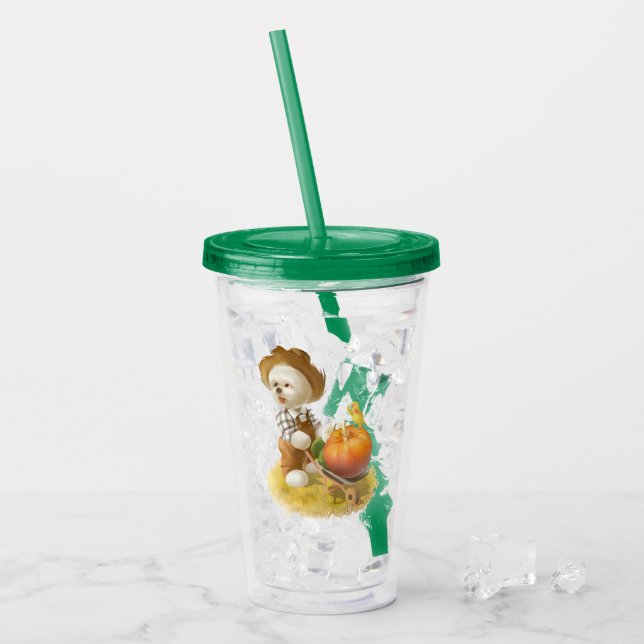 Smile Pup: Harvest Joy & Pumpkin Wheelbarrow Acrylic Tumbler (Front Ice)