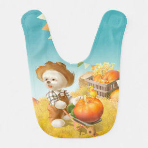 Smile Pup: Harvest Joy & Pumpkin Wheelbarrow Baby Bib