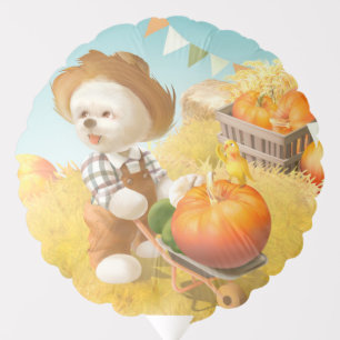 Smile Pup: Harvest Joy & Pumpkin Wheelbarrow Balloon