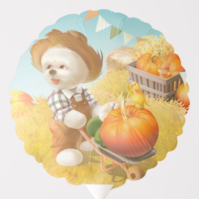 Smile Pup: Harvest Joy & Pumpkin Wheelbarrow Balloon (Front)