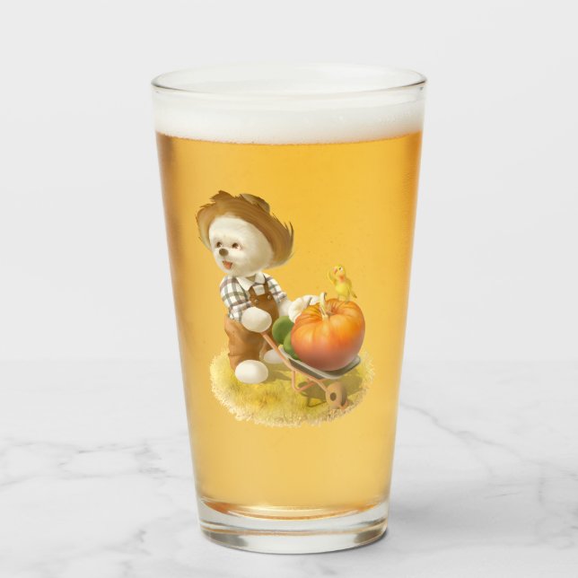 Smile Pup: Harvest Joy & Pumpkin Wheelbarrow Glass (Front Filled)