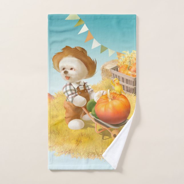 Smile Pup: Harvest Joy & Pumpkin Wheelbarrow Hand Towel (Hand Towel)