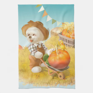 Smile Pup: Harvest Joy & Pumpkin Wheelbarrow Kitchen Towel
